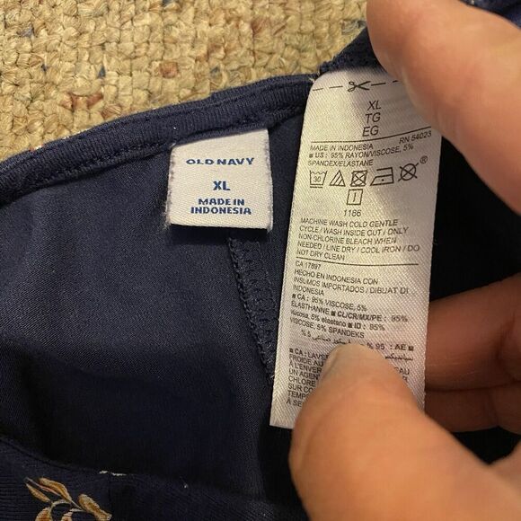 OLD NAVY Women’s Sz XL Navy Blue Floral Long Sleeve Swing Dress Stretch Relaxed - Picture 2 of 7